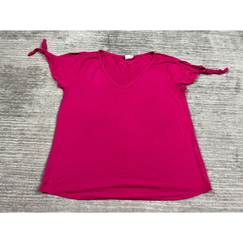 Late August Top Women L Magenta Pink V-Neck Cold Shoulder Tie Sleeve Casual
